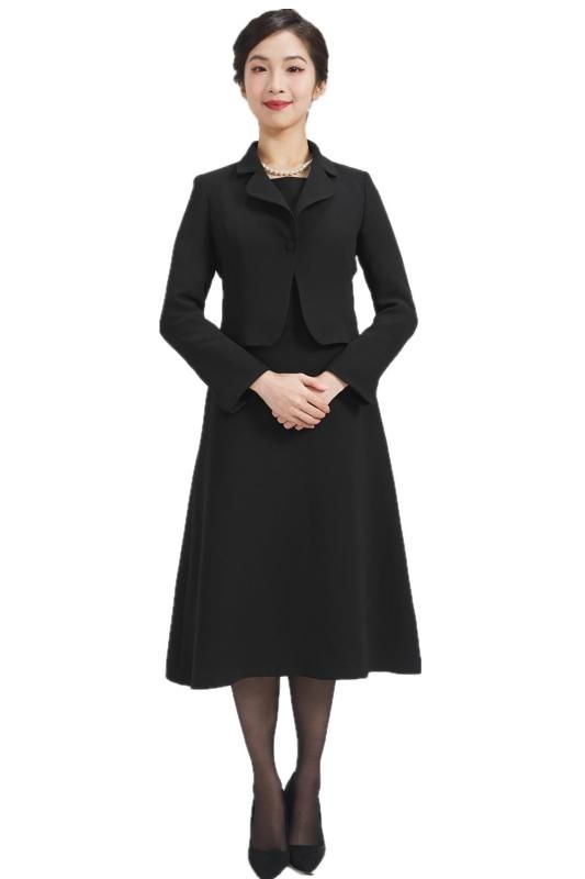 SYOKYO ブラックフォーマル 喪服 ワンピース テーラードジャケット レディース オールシーズン 洗える アンサンブル礼服 13号 ブラック