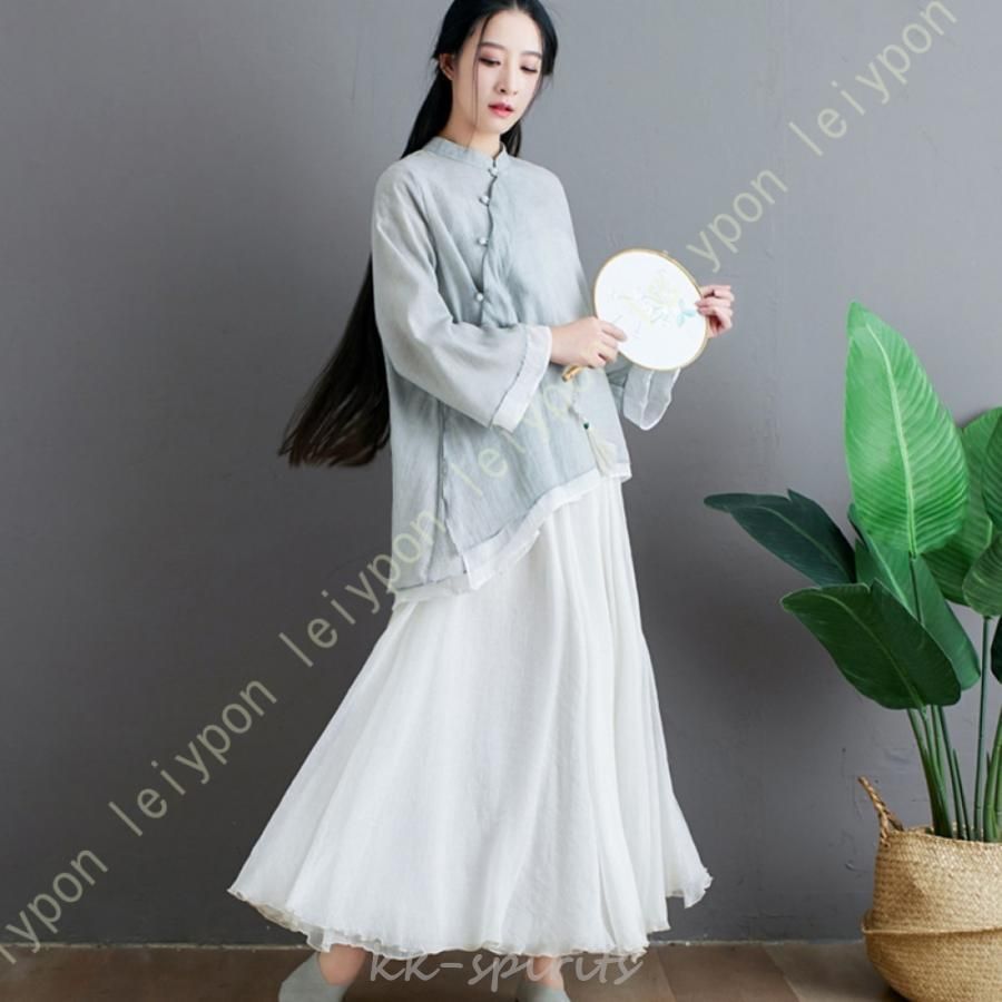 太極拳 服 チャイナ風 トップス レディース シンプル チャイナ服 チャイナシャツ 綿麻 チーパオ 半袖 長袖 茶師服 無地 通気性 漢服 綿麻 ゆったり 柔らかい 太極拳 服 チャイナ風 トップス レディース シンプル チャイナ服