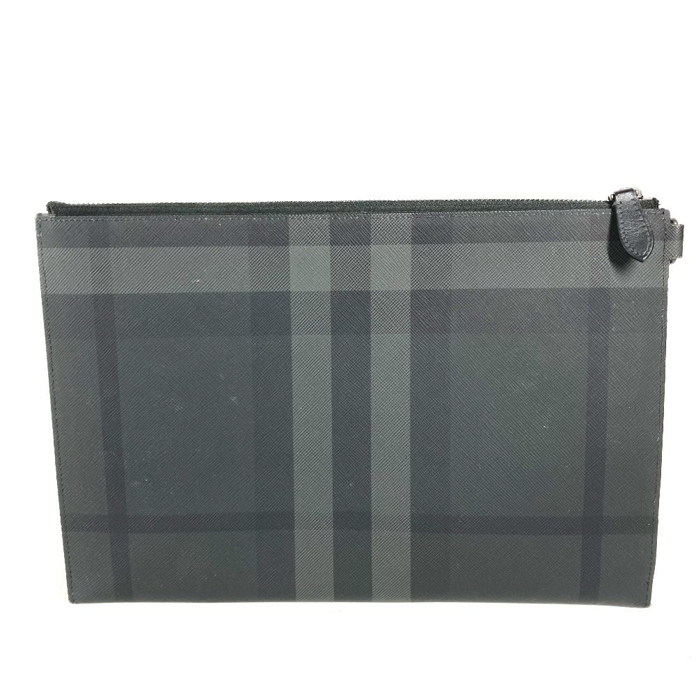 BURBERRY バーバリー クラッチバッグ チェック ロゴ PVC ブラック 