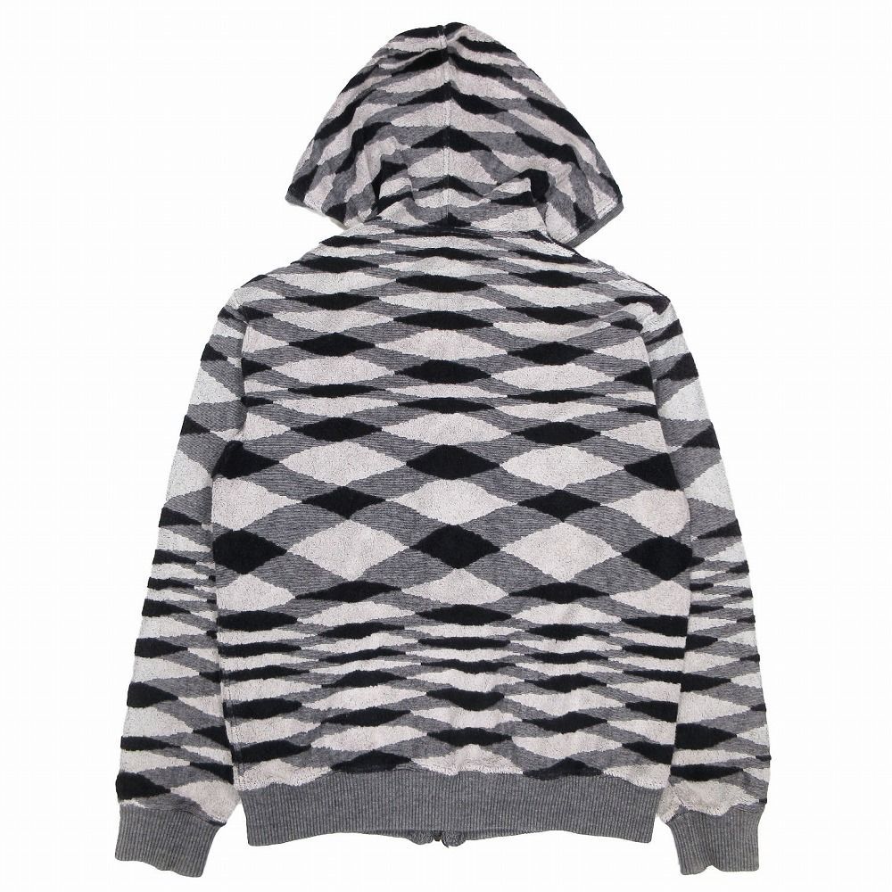 Vintage MISSONI ミッソーニ 総柄 ジップ パーカー 長袖 パイル地 幾何学柄 イタリア製 上着 50 L 黒白 メンズ レディース 【中古】 Vintage MISSONI ミッソーニ 総柄 ジップ パーカー 長袖 パイル