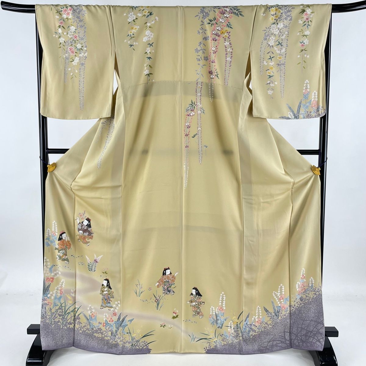 訪問着 美品 秀品 童 草花 金彩 ぼかし ベージュ 袷 身丈169.5cm 裄丈