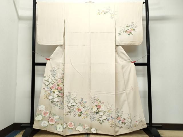 平和屋着物▽上質な小紋 単衣 絞り 草花文 正絹 逸品 DAAP7458du