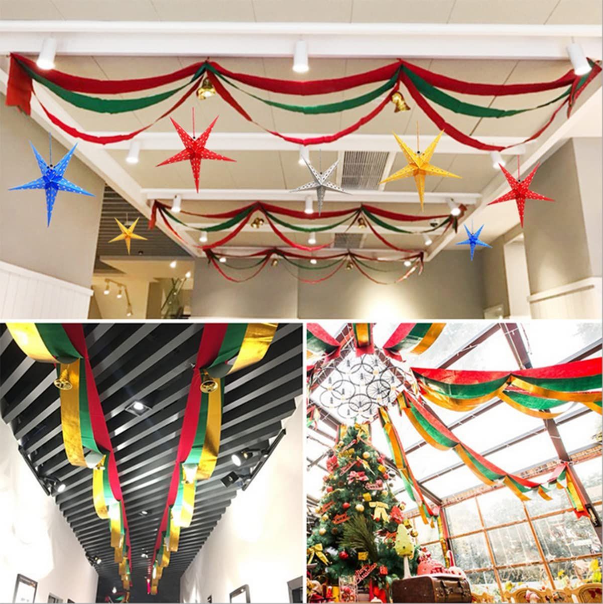 クリスマス 天井飾り 壁飾り ぶら下げ旗 3層の5m5波 2個ボール 4個ベル