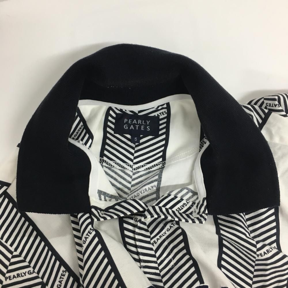 パーリーゲイツ 半袖ポロシャツ ネイビー×白 ロゴ総柄 レディース 1(M