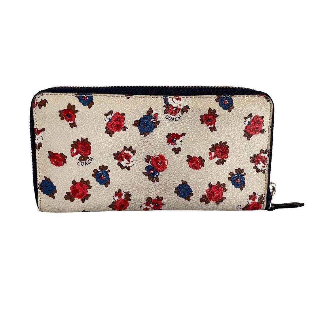 COACHコーチ 長財布 ホワイト 花柄 ローズ プリント レザー