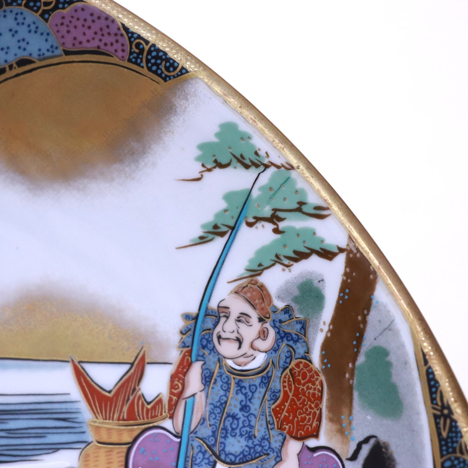 古九谷焼 金彩色絵 人物文細密絵付 大皿 飾皿 古美術 長期保管品