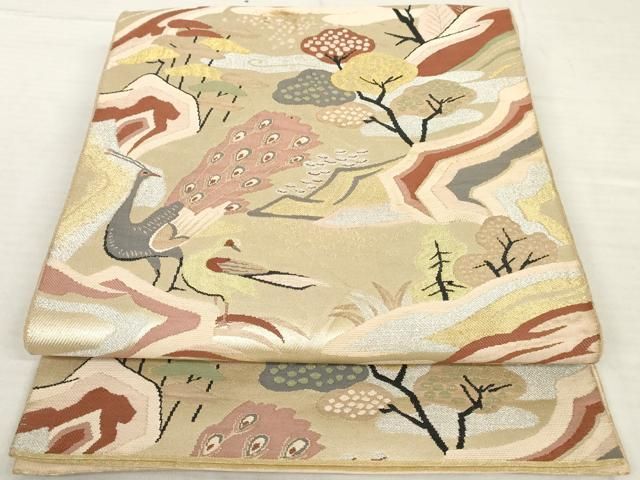 SO-536 袋帯 六通 正絹 石摺唐糸 人 動物 植物 ハイセンス 逸品 平和屋着物◎六通柄 本袋帯 鳳凰正倉院花文 黒地 金糸 正絹 逸品