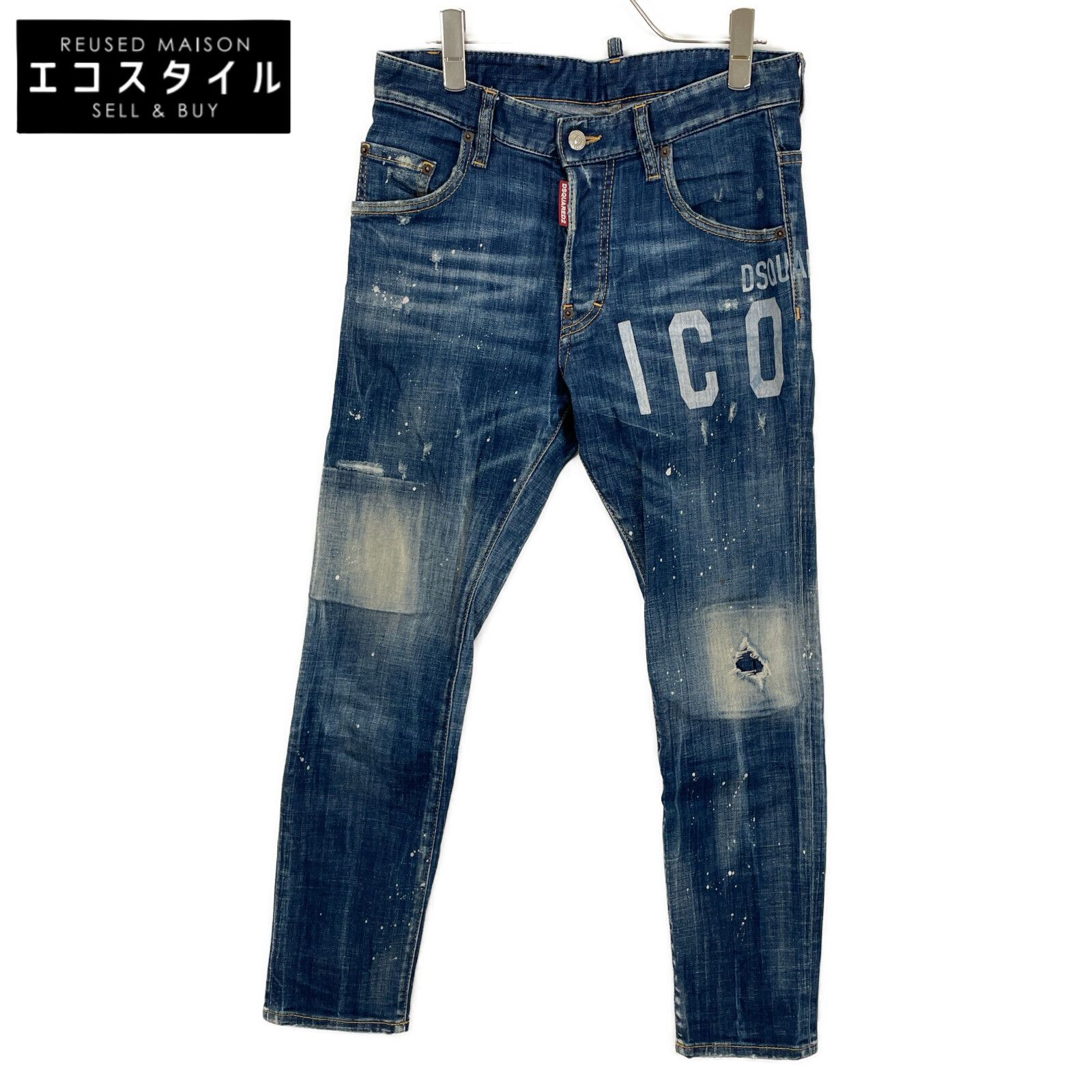 DSQUARED2 ディースクエアード 21年 ブルー S79LA0023 ペイント ダメージ加工デニムパンツ 42