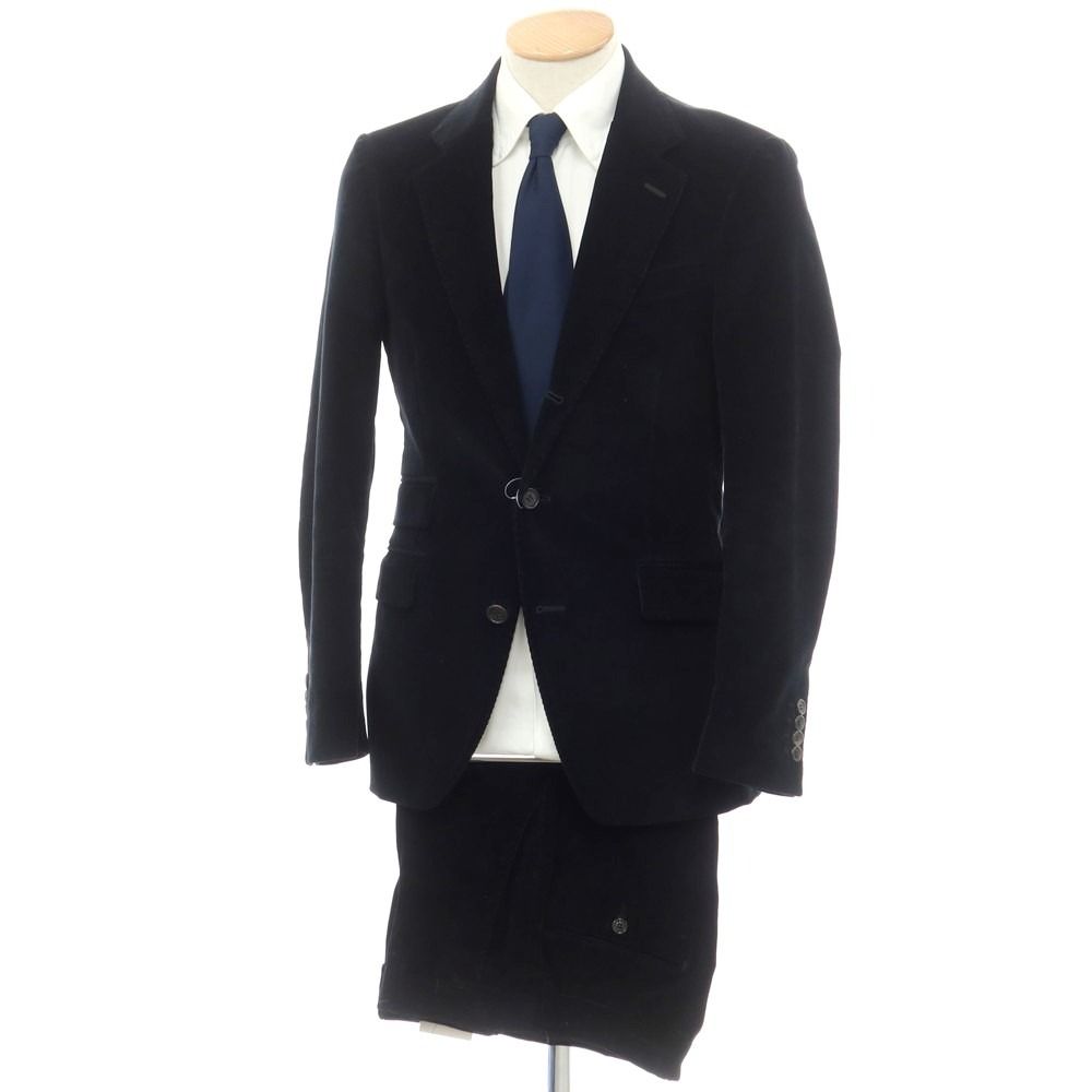 【中古】ベルヌッチャ VERNUCCIA コットン コーデュロイ セットアップ 3つボタンスーツ ダークネイビー【サイズ44】【メンズ】