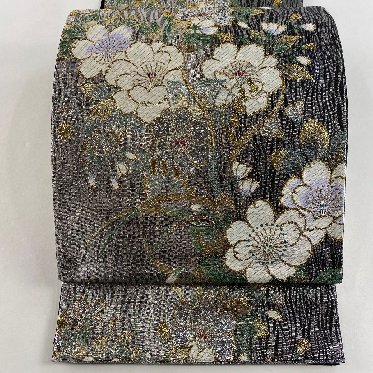 袋帯 美品 秀品 川島織物 落款あり 楓 色紙 金銀糸 箔 茶色 六通 正絹 中古