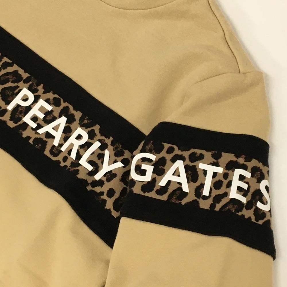 【即納】 パーリーゲイツ 長袖ハイネックシャツ ベージュ×黒 一部レオパード柄 ロゴ白 レディース 0 S ゴルフウェア PEARLY GATES