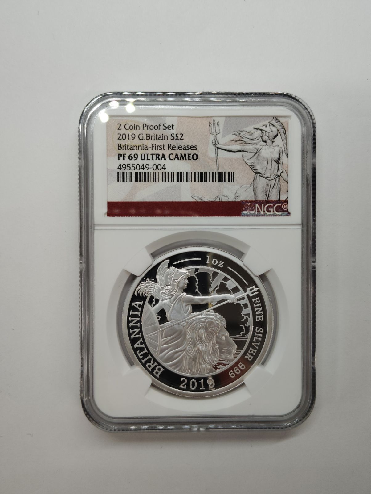 J58 PF69 イギリス ブリタニア ライオン 2ポンド 銀貨 2019
