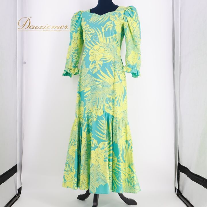 美品 日本製 フラダンス衣装イエロー Paondor ワンピース ドレス 茶