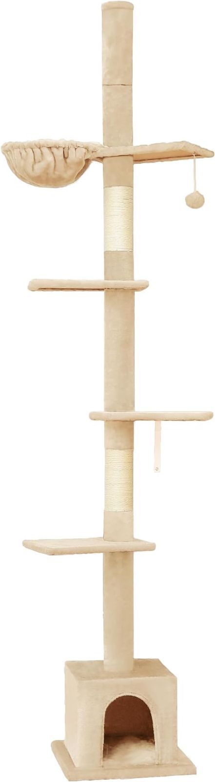 【在庫処分】Pempet キャットタワー 突っ張り キャットタワー スリム ハンモック付き 猫 隠れ屋 猫 キャットハウス 猫タワー ねこタワー 安定性猫ツリー 多頭飼い 爪とぎ 省スペース 太い支柱
