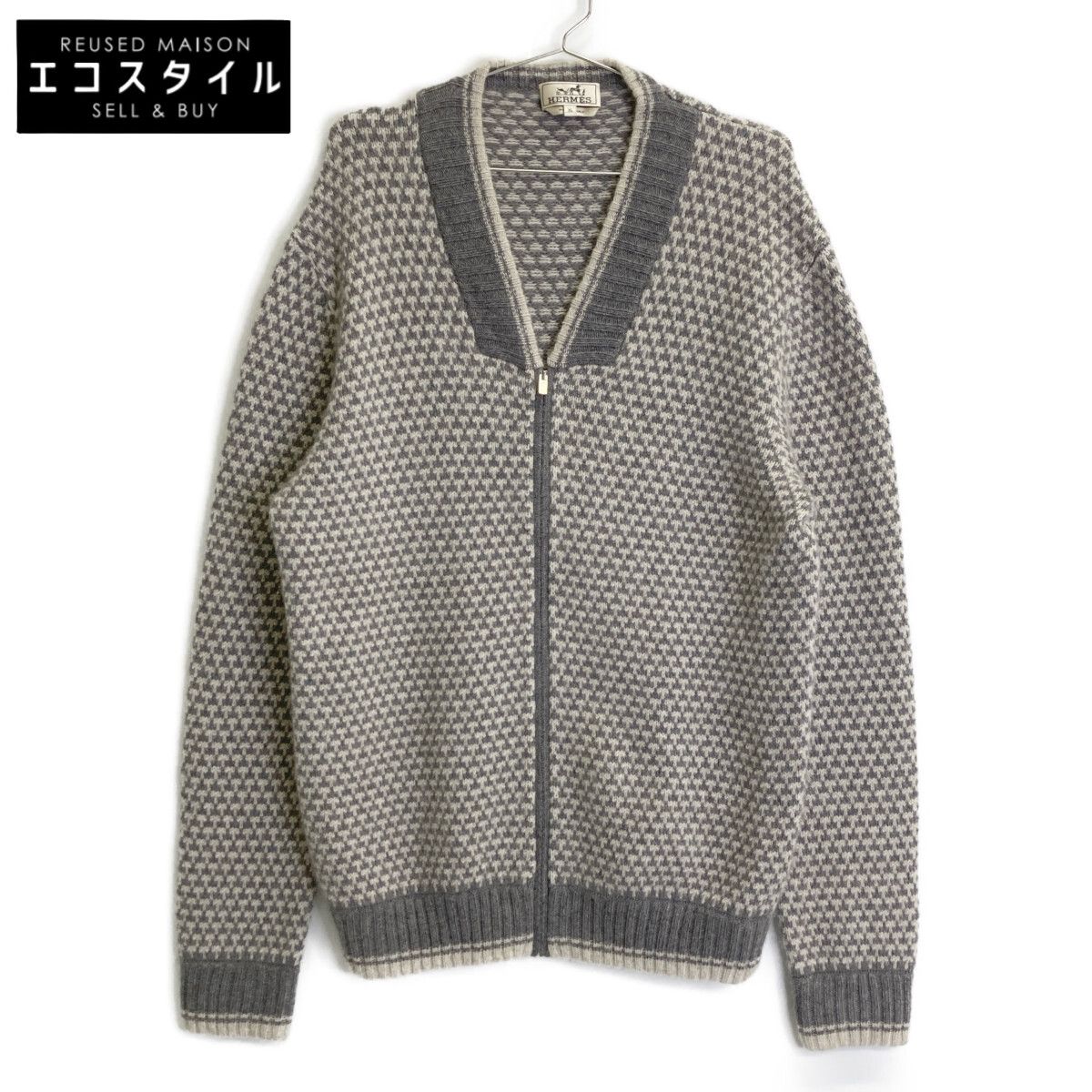HERMES エルメス 国内正規 カシミヤ ジップアップ ニット セーター XL 
