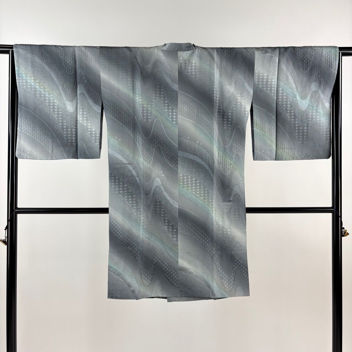 道行 身丈99.5cm 裄丈67.5cm L 和装コート 角衿 花唐草 地紋 灰紫 正絹  