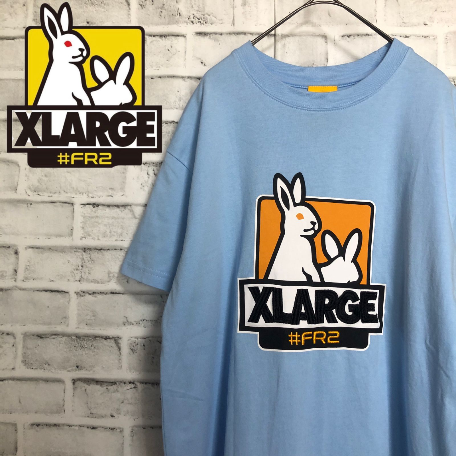 美品⭐️FR2×XLARGE コラボTシャツ M 刺繍ロゴ スカイブルー