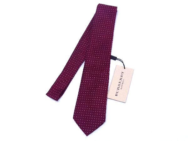 新品未使用 BURBERRY バーバリー シルク100%  ドット柄 ネクタイ ビジネス 紳士 メンズ ボルドー系×ホワイト系 DA4667 