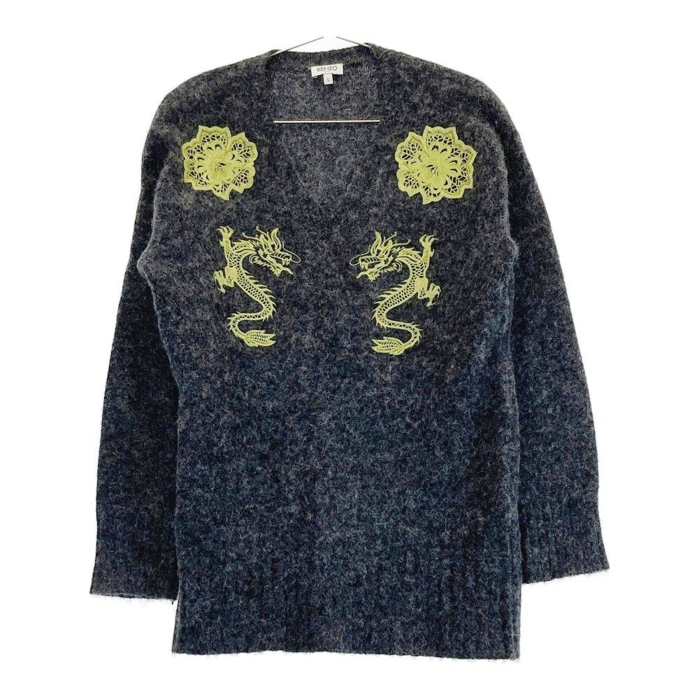 KENZO ケンゾー アルパカ混 ニットセータードラゴン刺繍 グレー系 S 