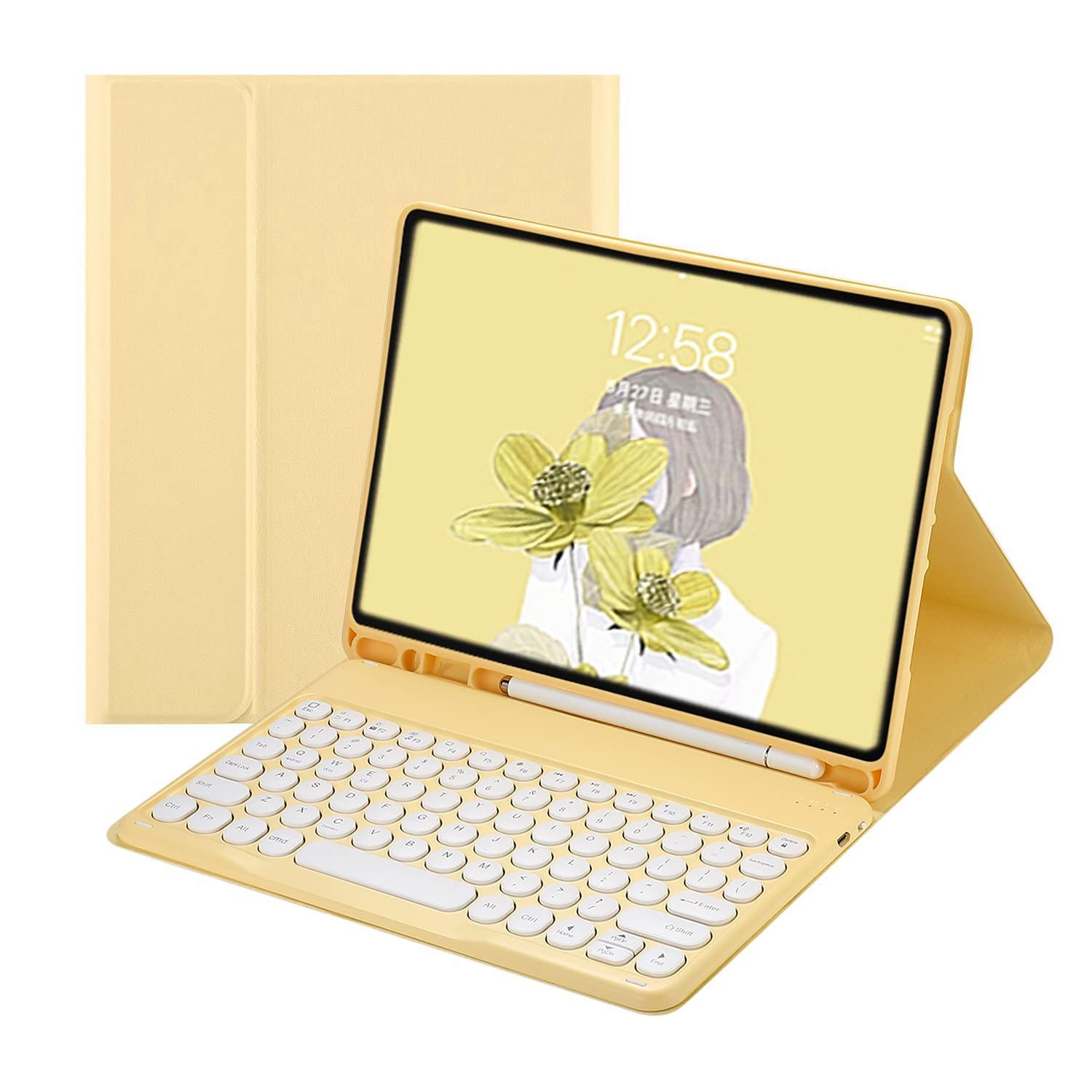新品 iPad Mini5キーボードケース iPad mini5/mini4/mini3/mini2/mini1通用Bluetoothキーボード付き保護カバー 分離式 可愛い丸型キー Apple Pencil収納 スタンド機能 薄型 手帳型 全面保護 お洒落