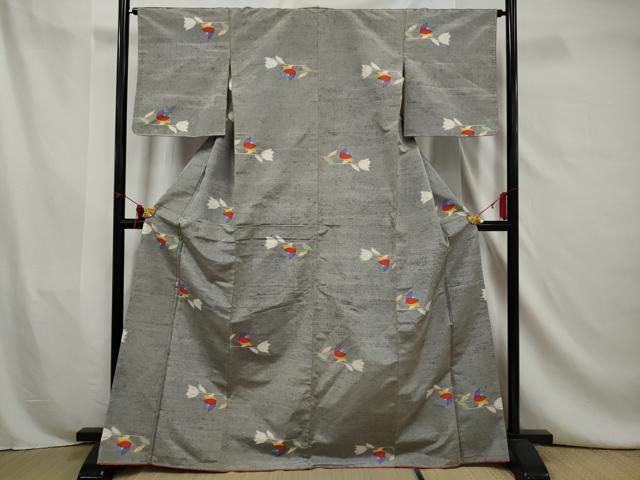 平和屋着物▽男性 真綿紬 単衣 老竹色 証紙付き 正絹 逸品 AABB2478jh