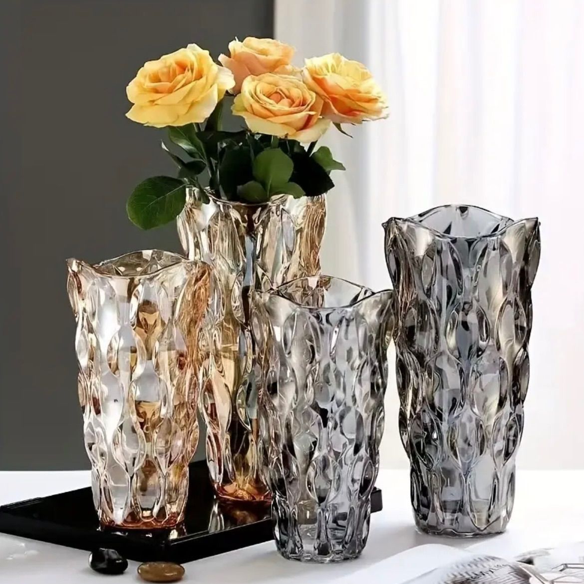 ボヘミア クリスタル 工芸品 花器 花瓶 フラワーベース 受け皿 花瓶 