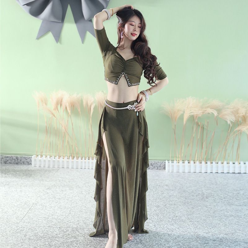 ベリーダンス 上下セット レッスン着セットアップ【グリーン