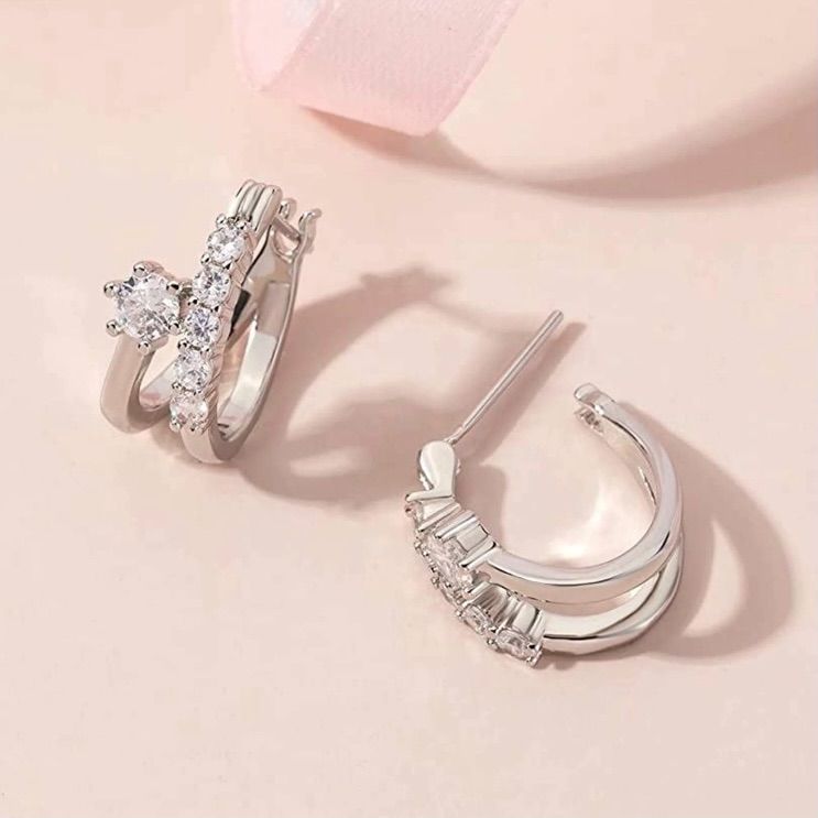 高品質ブルージルコン2連フープピアス/イヤリング 高品質ブルージルコン2連フープピアス⁄イヤリング