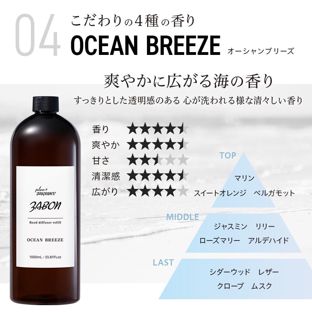 プルプラ ZABON リードディフューザー リフィル 詰め替え用 1000ml ルームフレグランス 大容量 約12ヶ月分 オーシャンブリーズ WWW_IBETON_RU