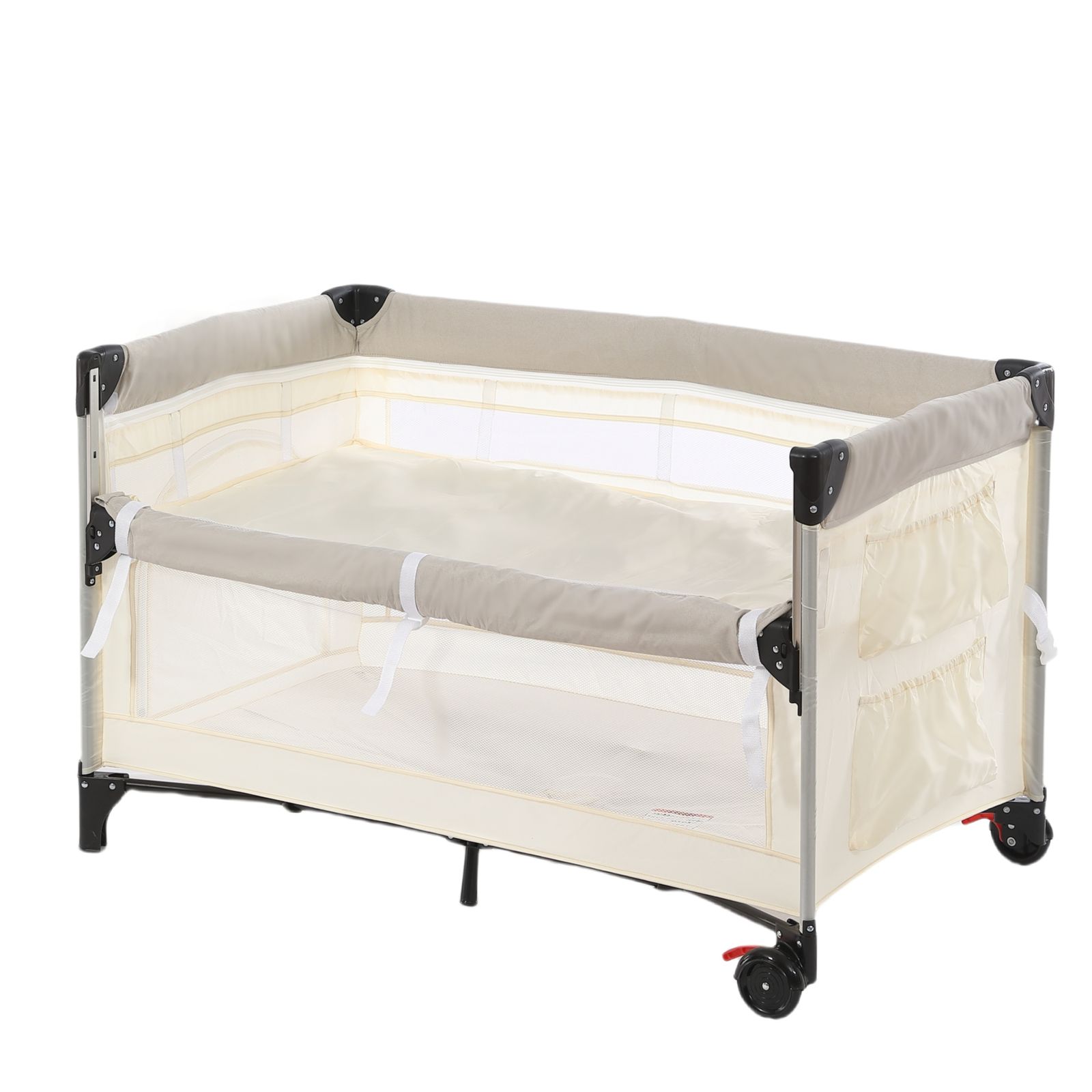 ベビーベッド ベビーサークル 折りたたみ 添い寝ベッド プレイヤード 片サイド高さ調整 お昼寝マット キャリーバッグ付 マットレス付 キャスター付き 軽量 出産祝い