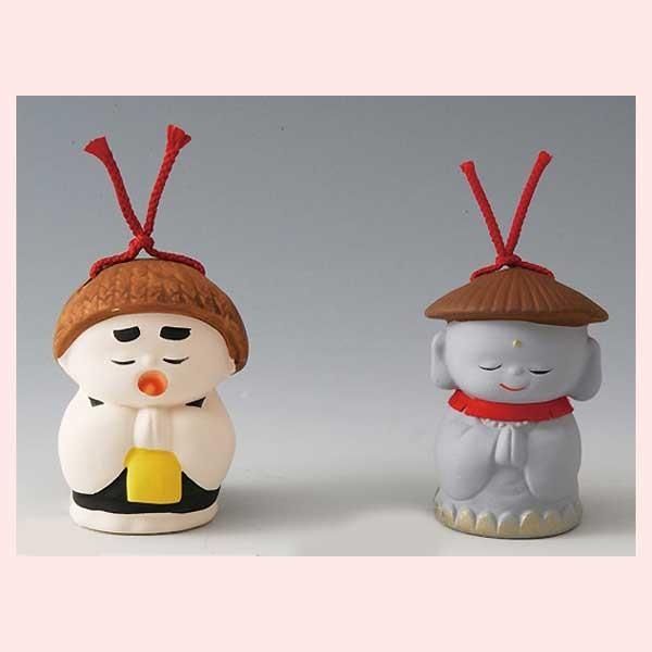 （２Ｐセット）托鉢一休・笠地蔵　※陶器,縁起物,和,日本,民芸品,工芸品,置物,開運招福,かわいい,可愛い,ファンシー,ミニ,レトロモダン