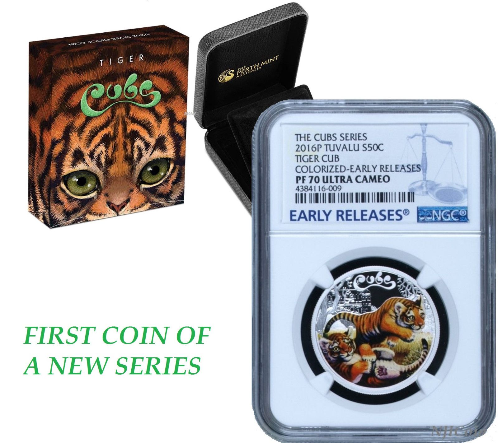 2016 P Tuvalu PROOF COLIZED Silver The Tiger Cubs NGC PF70 1|2 oz Coin w| OGP
