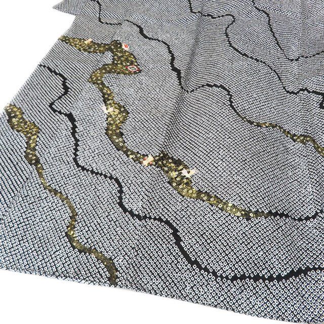 アンティーク　クリーム色鹿の子絞り　刺繍入り着物 A-75-150x150.jpg