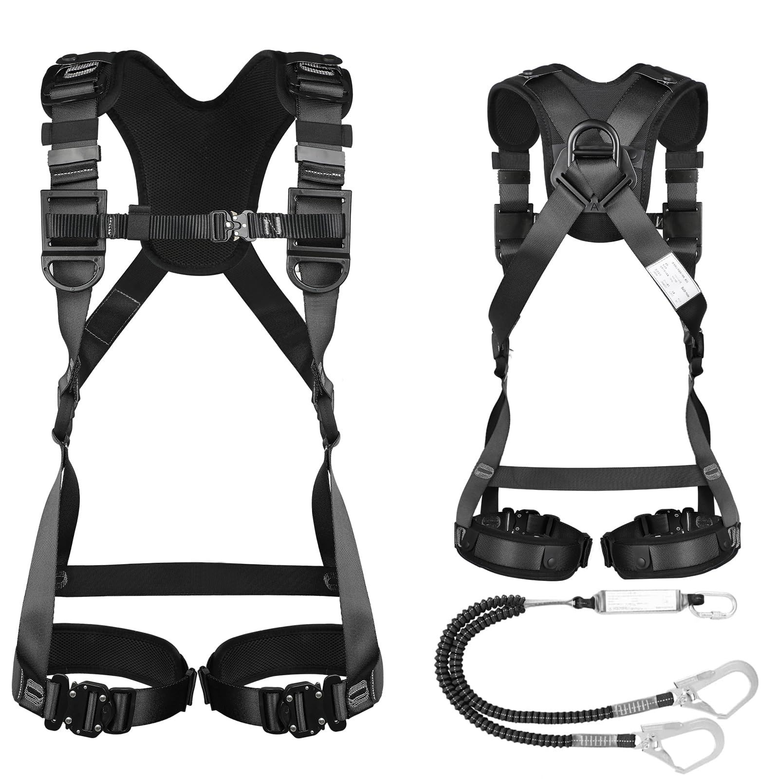 Baldr Hoder フルハーネス 安全帯 新規格 軽量化 肩パッド付き ワンタッチ式バックル カンタンに着脱 腰道具を付けたまま脱ぎ着しやすい 水平型腿ベルト 100 kg 太もも紐の最大長84 cm落下防止 電気工事 高所での安全作業 消防 空中作