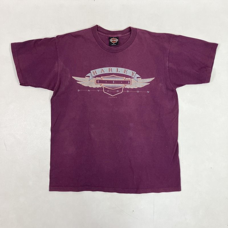 ◆ HARLEY DAVIDSON ハーレーダビッドソン 半袖Ｔシャツ 90s ヴィンテージ プリント トップス 古着 コットン パープル Lサイズ メンズ 0.24kg