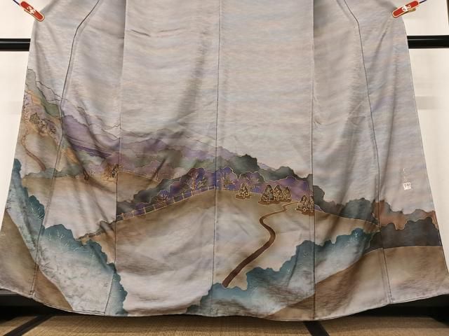 平和屋着物○染色家 岸上純平 訪問着 遠山重ね風景文 暈し染め 金彩