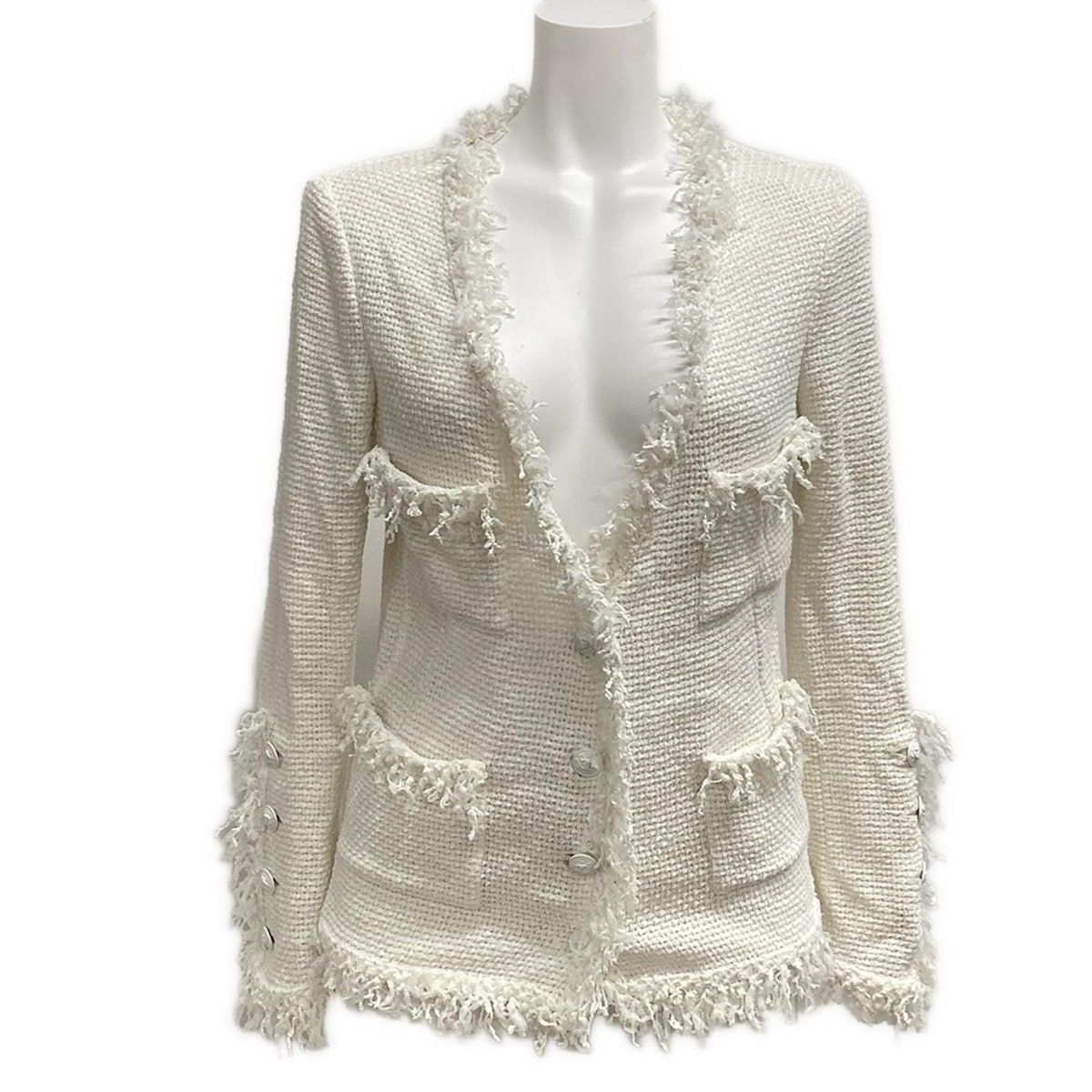 CHANEL シャネル ジャケット サイズ34 S レディース - P31033 白 長袖|メッシュ|春|夏 コットン