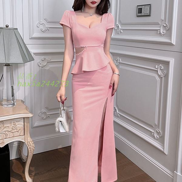  ドレス ロングドレス キャバドレス 大きいサイズ ウエストビジュ＆ペプラムデザイン前スリット入りセクシーロングドレス S サイズ 3 L 4 2 M hax 5 a 244273 カラードレス ドレス ブライダル