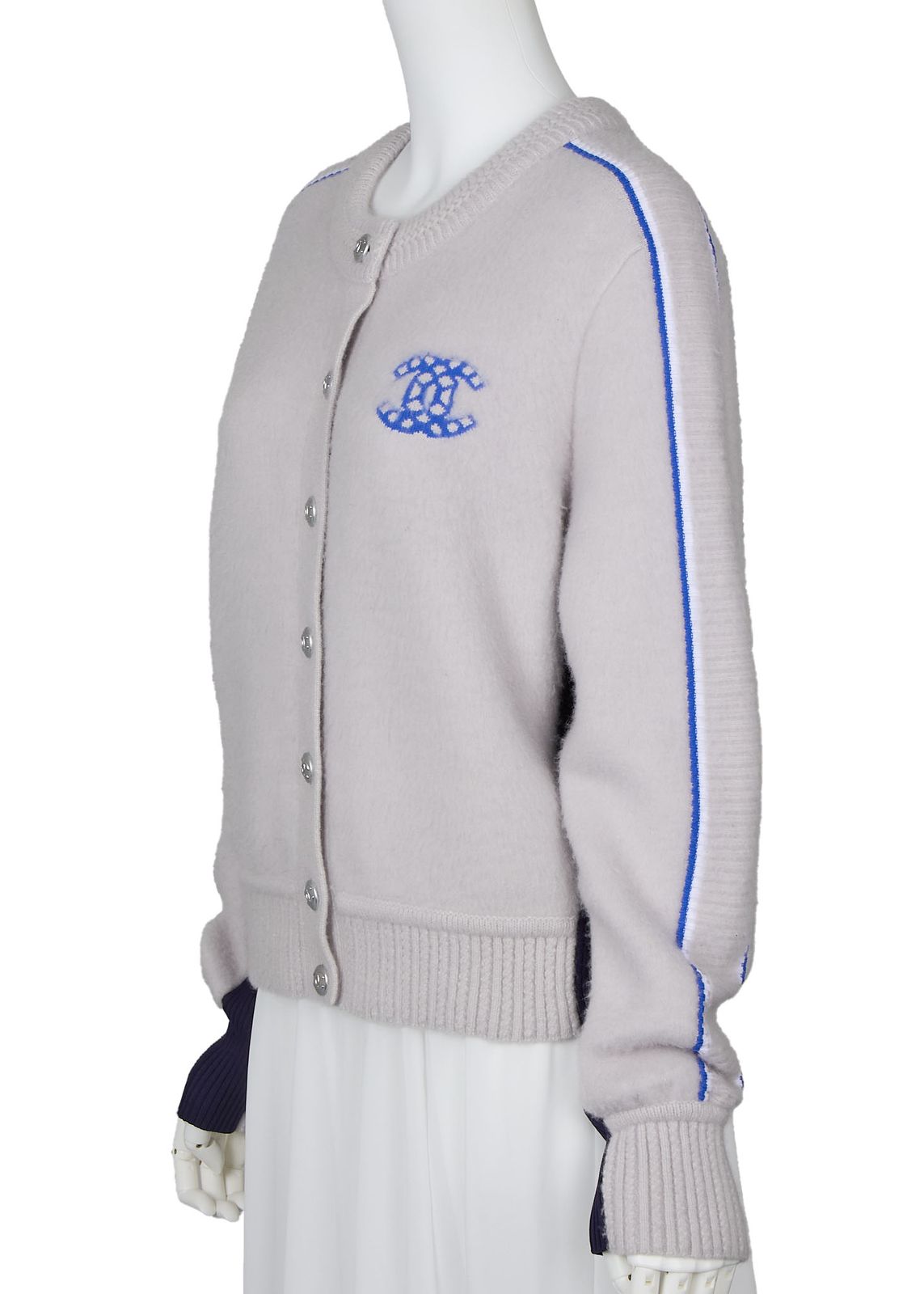 CHANEL - 【返品可】CHANEL シャネル ココマーク ココボタン カーディガン 40 グレー×ブルー トップス 長袖 ニット カットソー トレーナー ブランド アパレル 返品可】CHANEL シャネル ココマーク ココボタン カーディガン 40