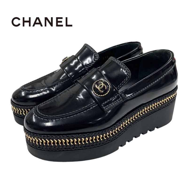 シャネル CHANEL ローファー 革靴 靴 シューズ レザー ブラック 黒 ココマーク ジップ 厚底 - メルカリ