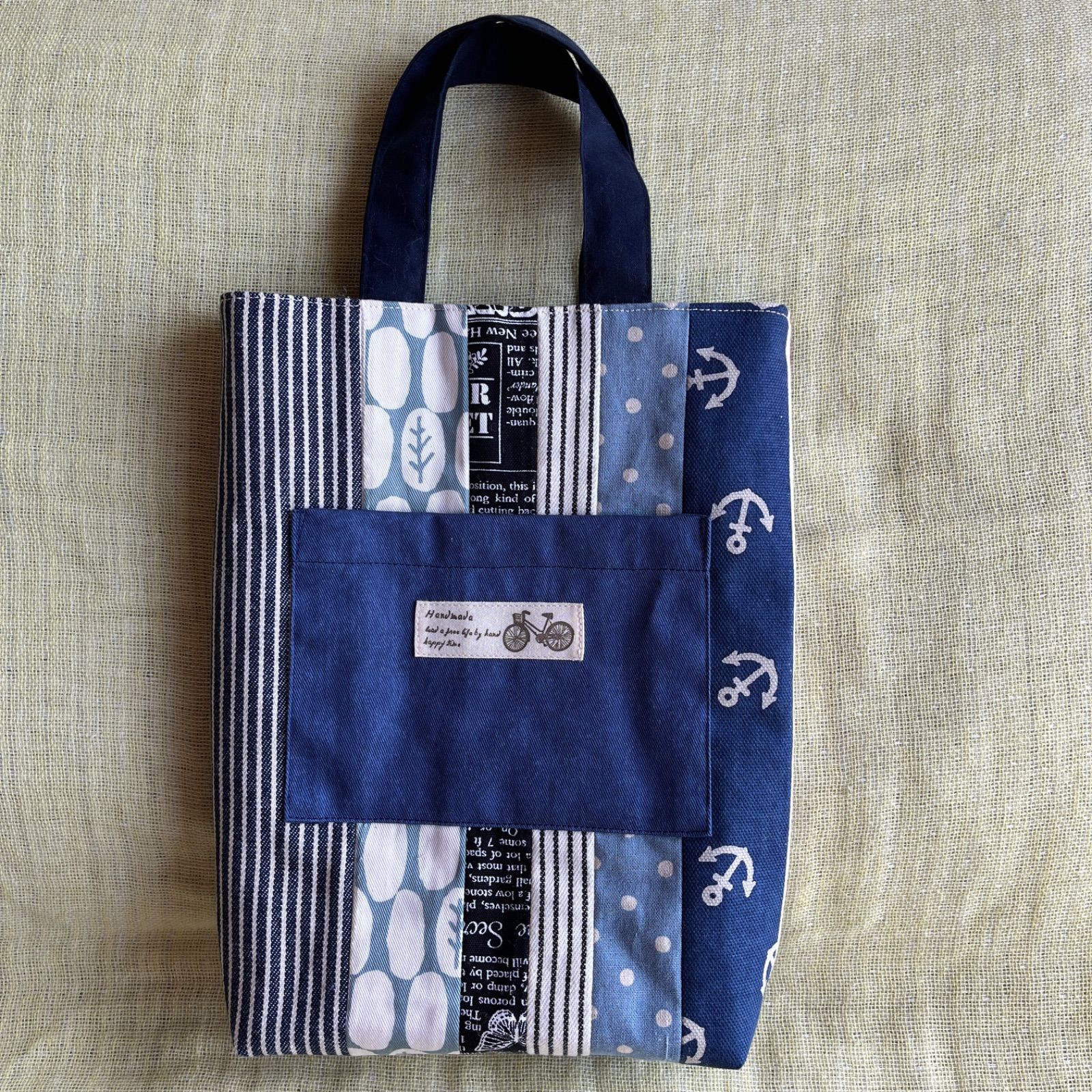 ようようトートバッグ(中)473 ハンドメイド手作り　ストライプ no.B 06 ☆ハンドメイド☆ ストライプ トートバッグ - メルカリ