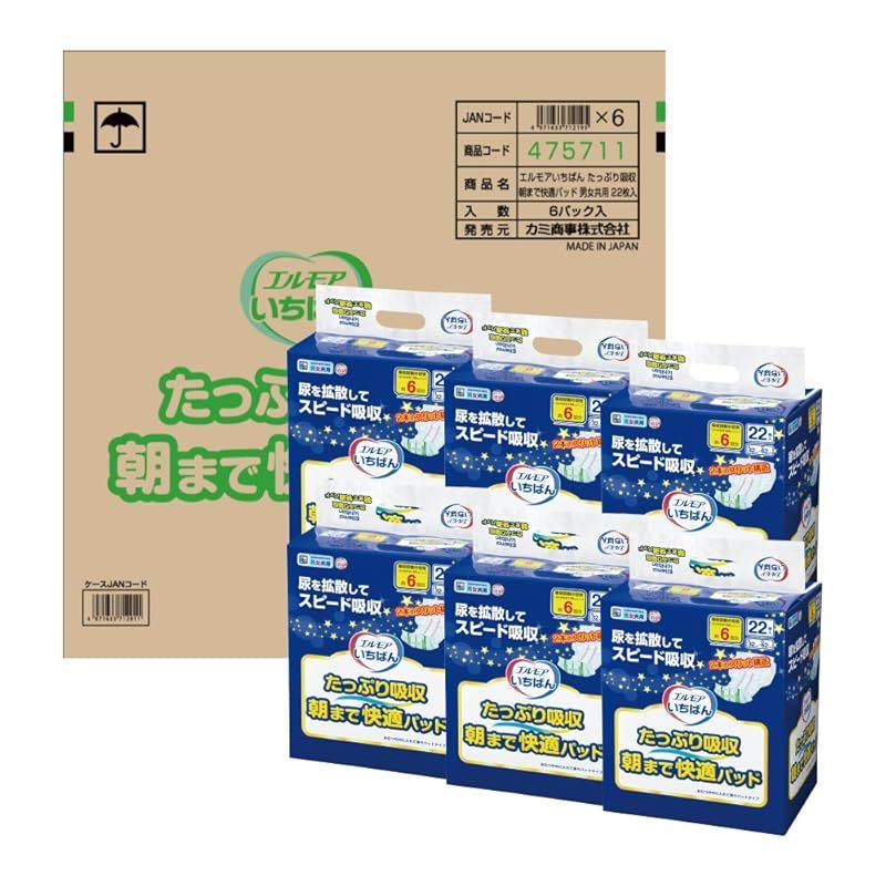 エルモアいちばん エルモア いちばん たっぷり吸収 朝まで快適パッド 男女共用 22枚×6