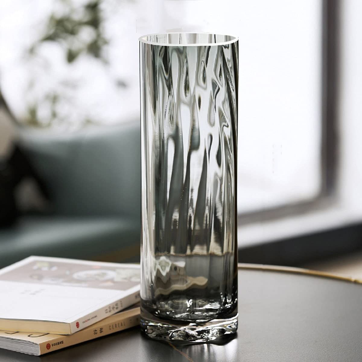 【色: グレー -大（高さ:30cm）】花瓶 ガラス 透明 グレー 30cm 花