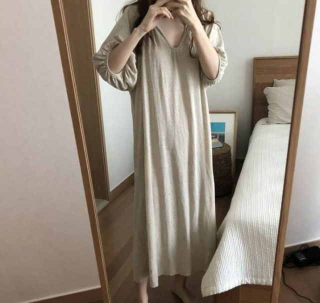 ワンピース ワンピドレス 膝下 ロング ロング丈 袖あり 半袖 Vネック