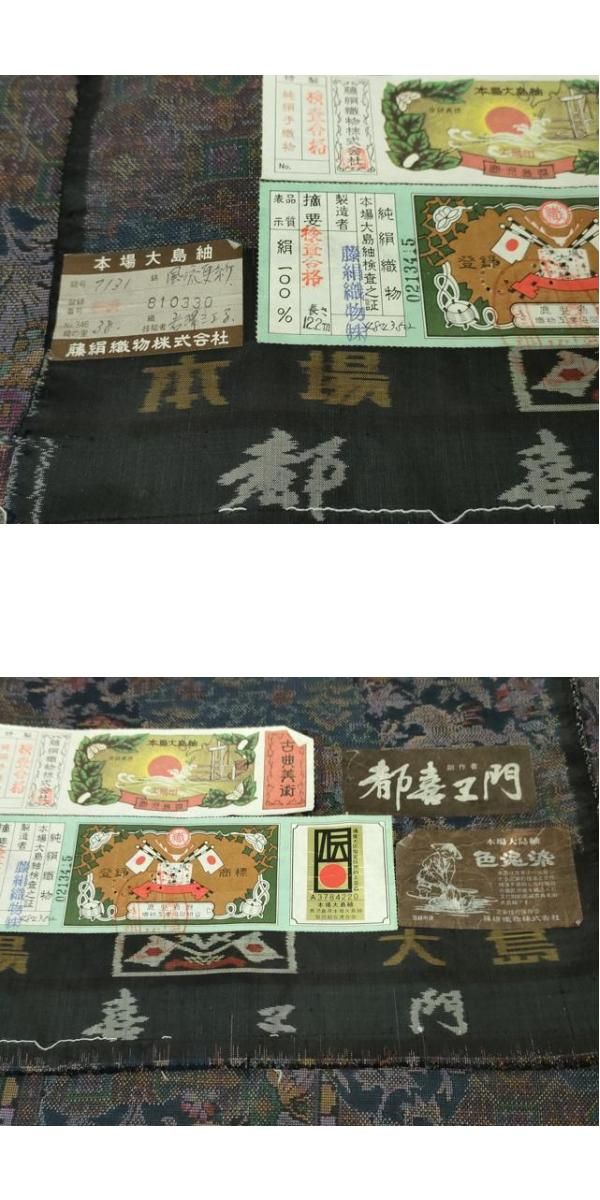 平和屋本店□極上 都喜ヱ門 本場大島紬 色泥染 風流更紗 藤絹