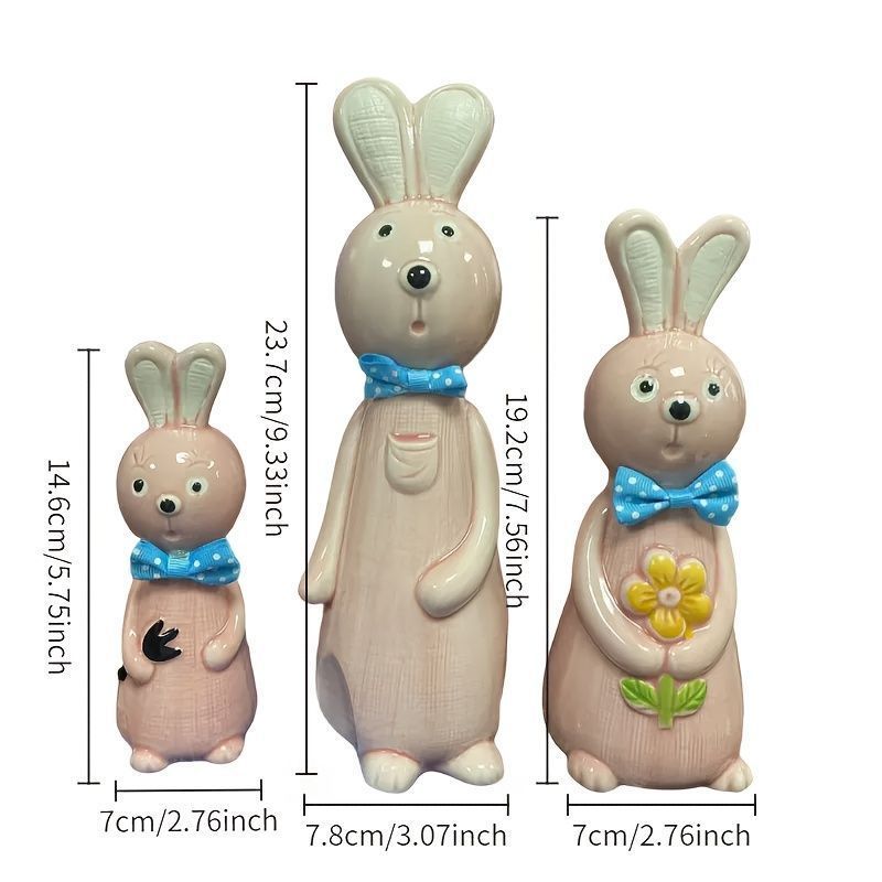 オブジェ 置物 3匹のウサギ うさぎ ラビット ピンク ガーデン