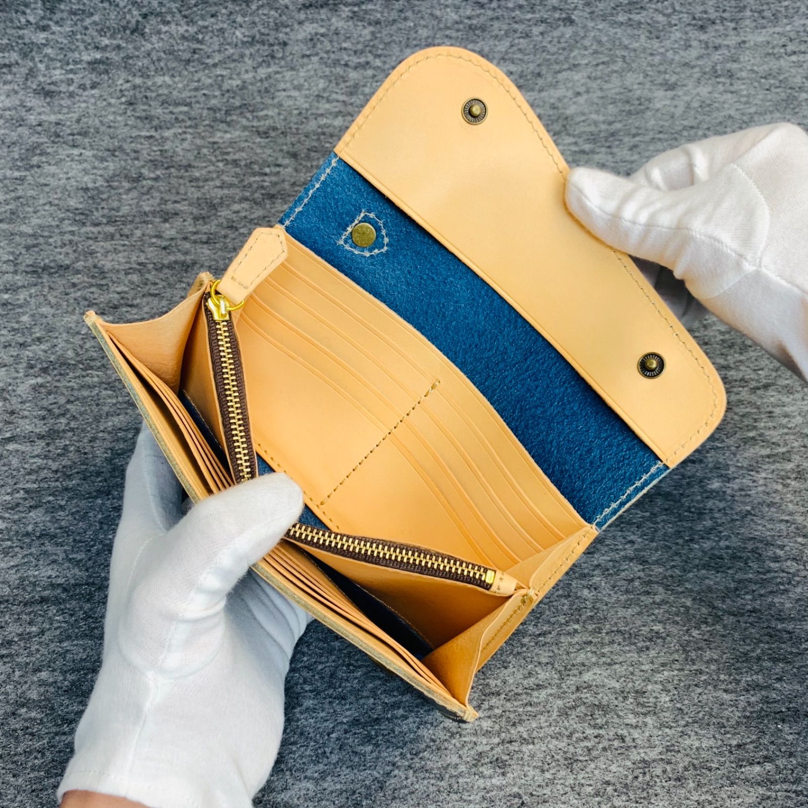 メンズ 財布 長財布 本革 ラウンドファスナー メンズ ヌメ革 手縫い 手