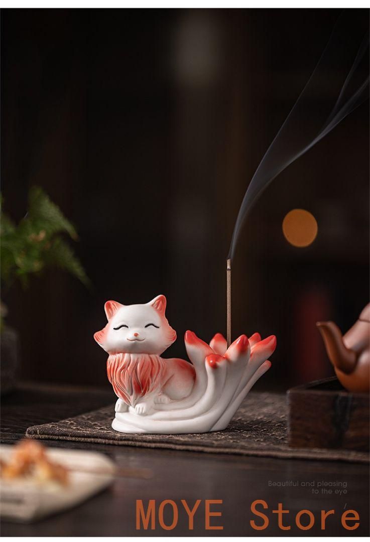 銅細工 九尾狐薫香炉 吉祥九尾狐 茶室禅意薫香炉 装飾品 工芸品 置物