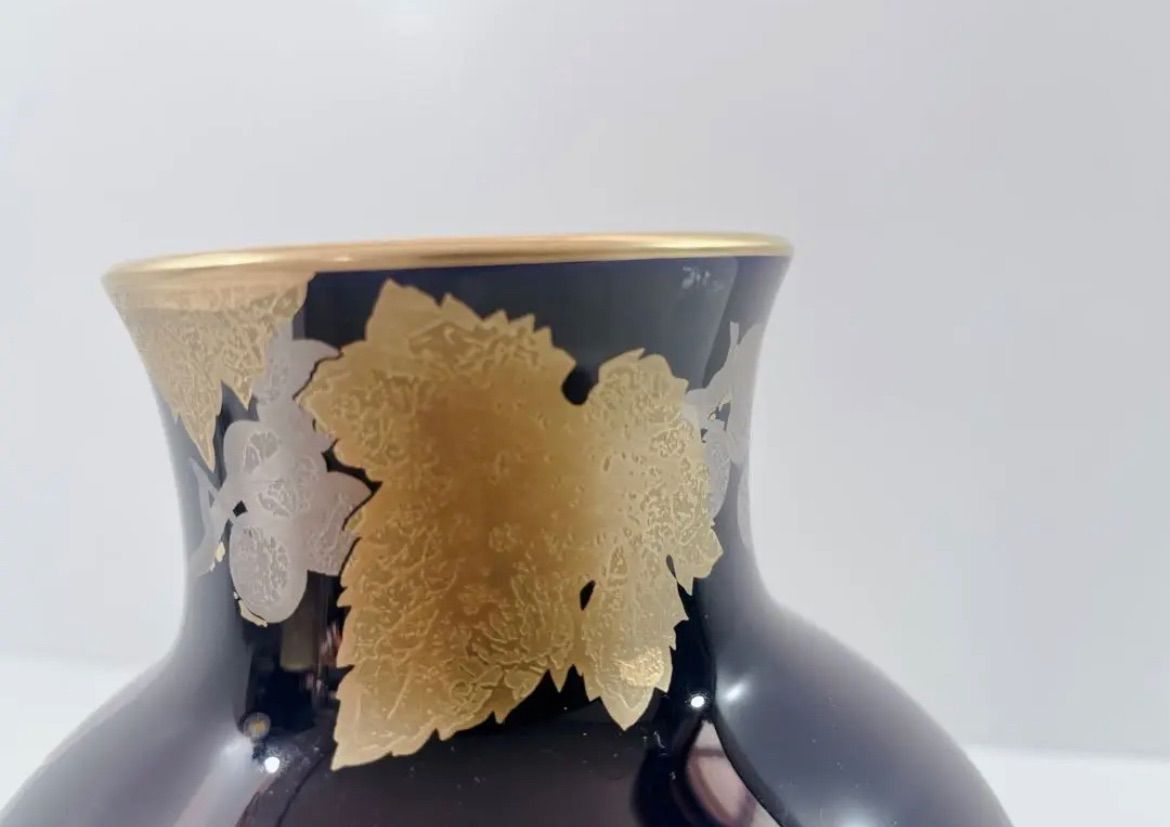 美品 大倉陶園 壺型花瓶 28cm 金彩葡萄 瑠璃金蝕ぶどう フラワー