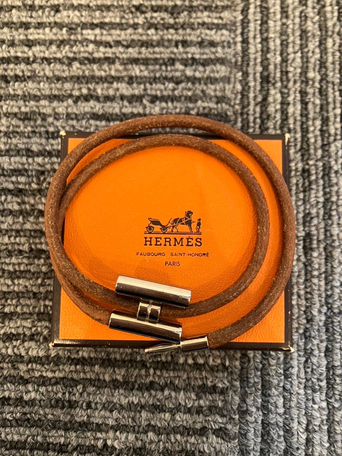 HERMES エルメス トゥルニス 2連ブレスレット シルバー ブラウン